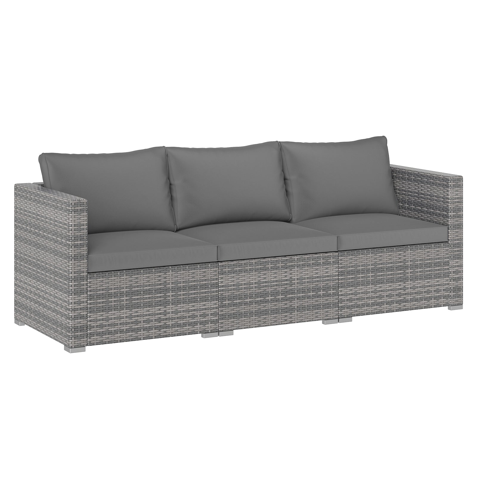 3 Pieces Patio Sectional Sofa Set PE Rattan Modular Couch Furniture Set with Soft Cushions-Gray