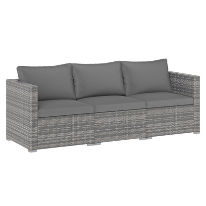 3 Pieces Patio Sectional Sofa Set PE Rattan Modular Couch Furniture Set with Soft Cushions-Gray