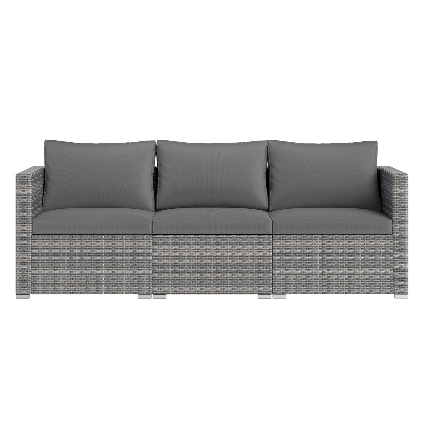 3 Pieces Patio Sectional Sofa Set PE Rattan Modular Couch Furniture Set with Soft Cushions-Gray