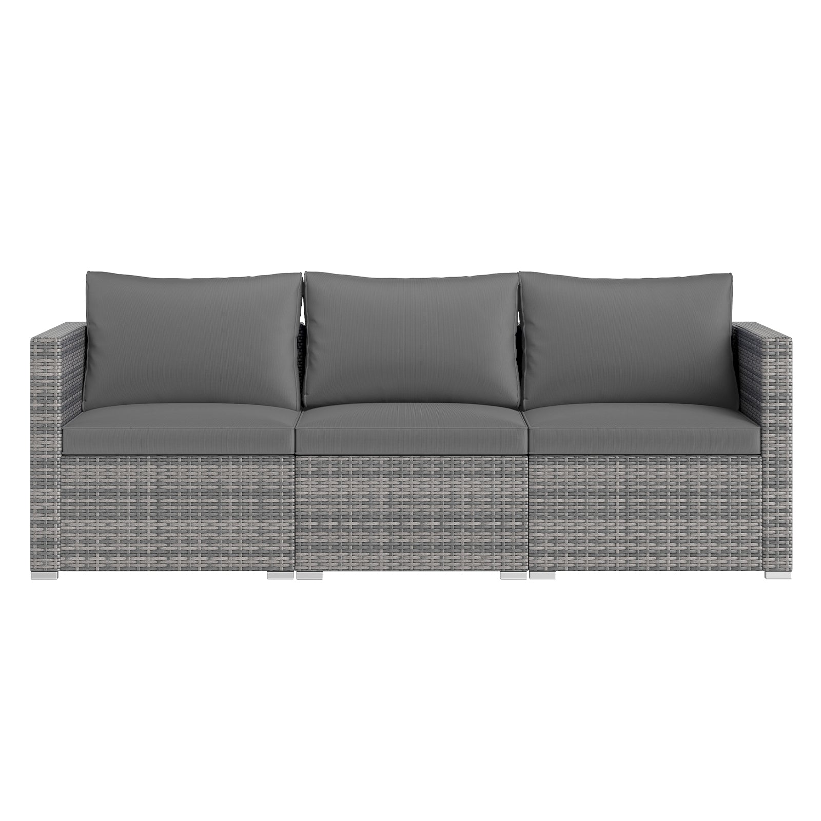 3 Pieces Patio Sectional Sofa Set PE Rattan Modular Couch Furniture Set with Soft Cushions-Gray