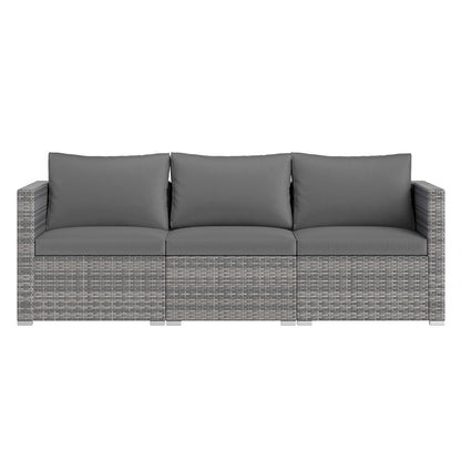 3 Pieces Patio Sectional Sofa Set PE Rattan Modular Couch Furniture Set with Soft Cushions-Gray