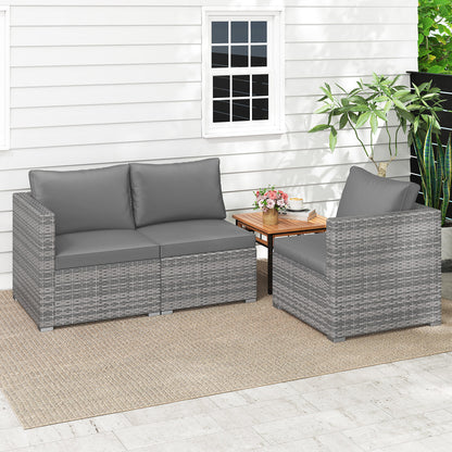 3 Pieces Patio Sectional Sofa Set PE Rattan Modular Couch Furniture Set with Soft Cushions-Gray