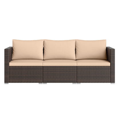 3 Pieces Patio Sectional Sofa Set with Soft Cushions-Beige