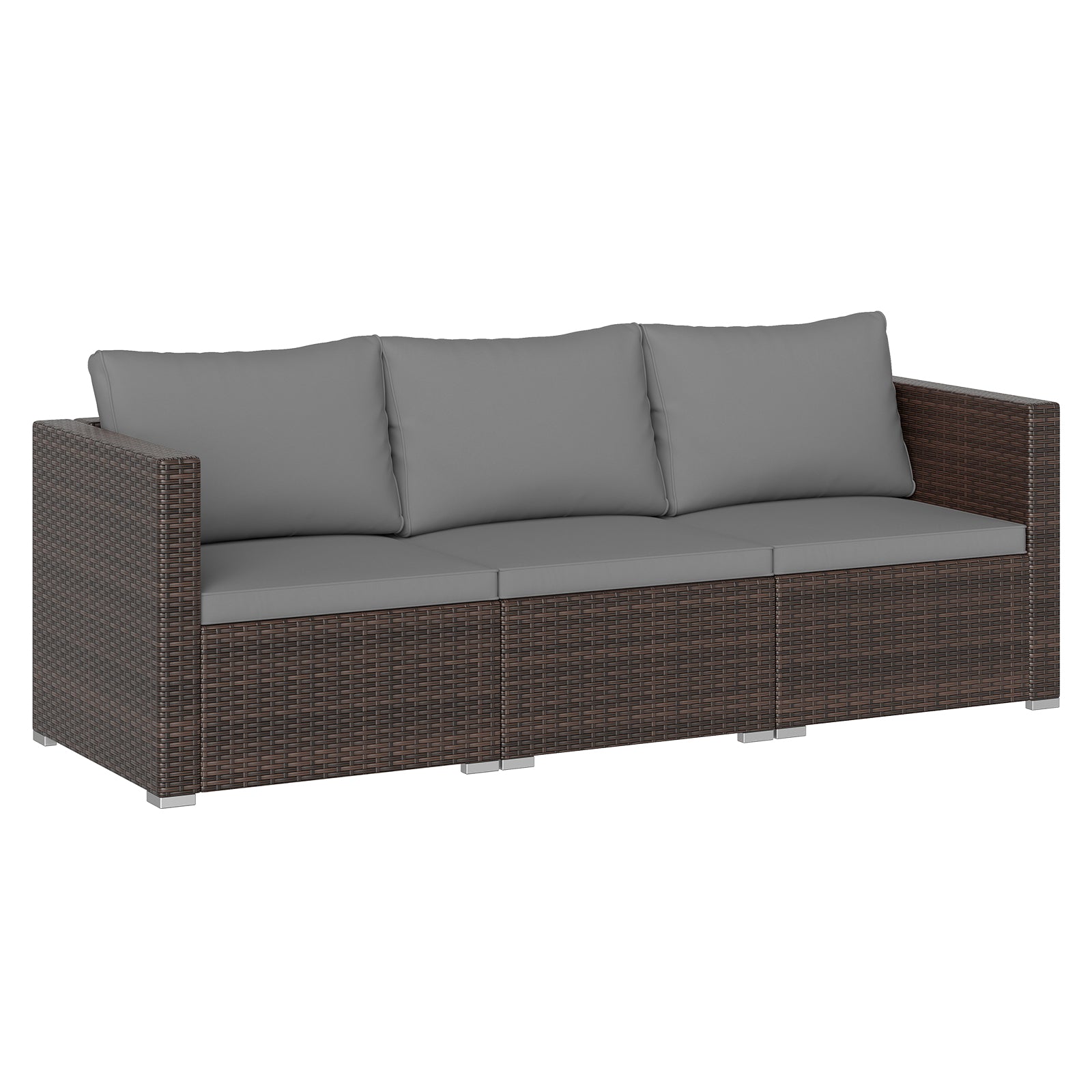 3 Pieces Patio Sectional Sofa Set with Soft Cushions-Gray