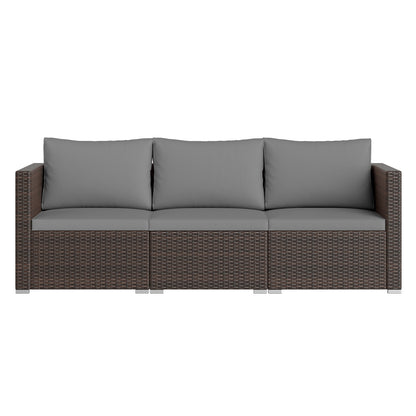 3 Pieces Patio Sectional Sofa Set with Soft Cushions-Gray
