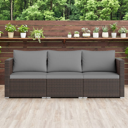 3 Pieces Patio Sectional Sofa Set with Soft Cushions-Gray
