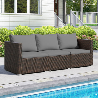 3 Pieces Patio Sectional Sofa Set with Soft Cushions-Gray