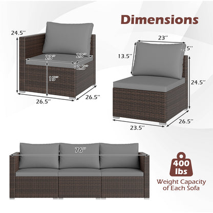 3 Pieces Patio Sectional Sofa Set with Soft Cushions-Gray