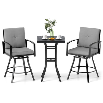 3-Piece Patio Swivel Bar Set with Cushions & Umbrella Hole