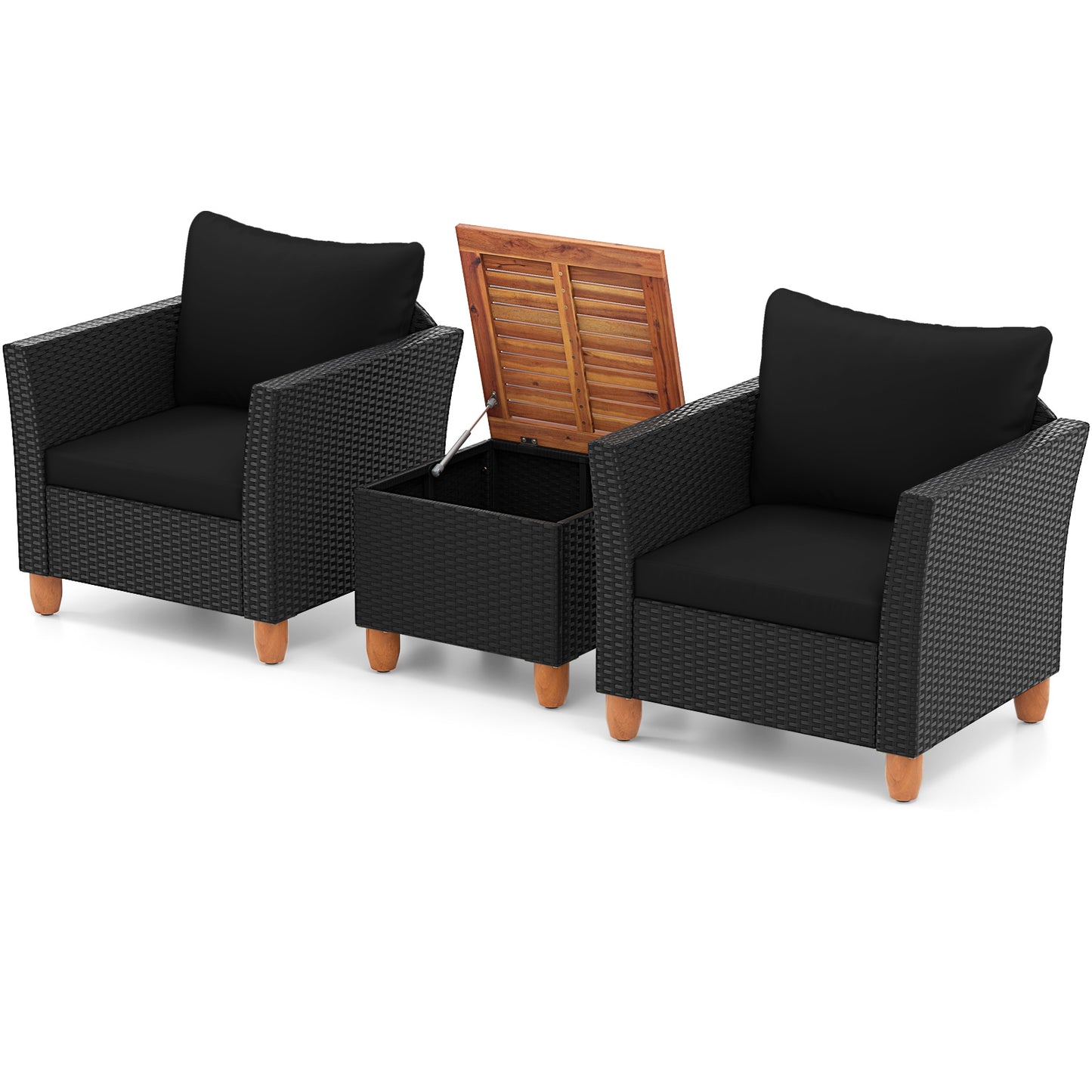 3 Pieces Outdoor Patio Rattan Furniture Set-Black - Black