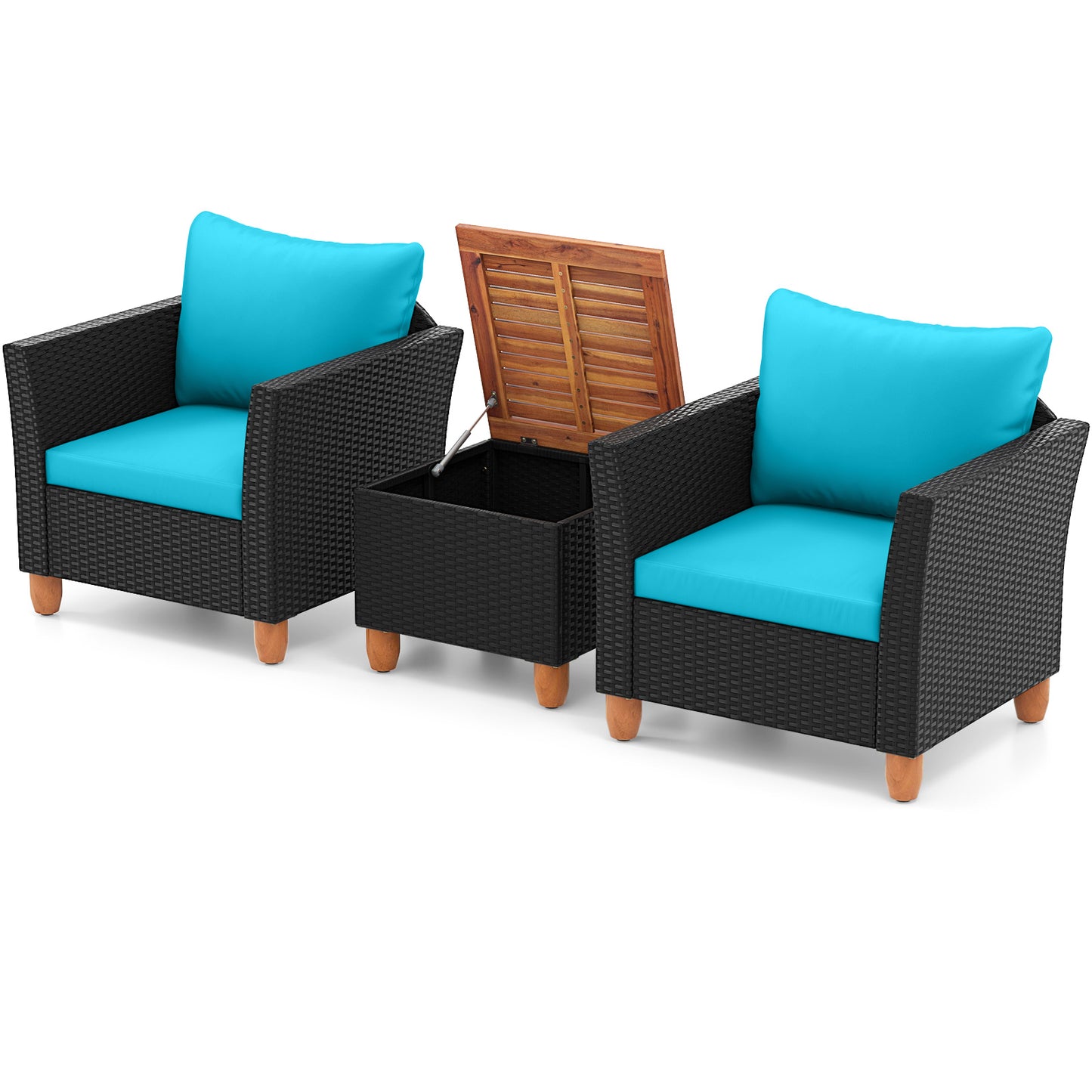 3 Pieces Outdoor Patio Rattan Furniture Set-Black - Turquoise