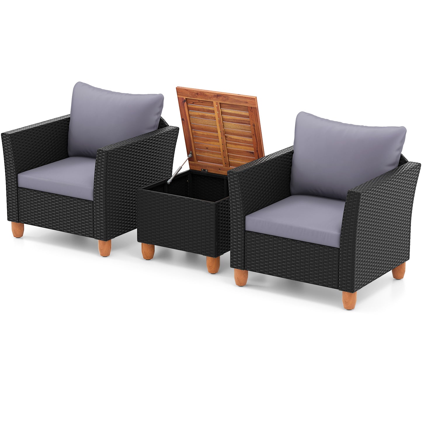 3 Pieces Outdoor Patio Rattan Furniture Set-Black - Gray