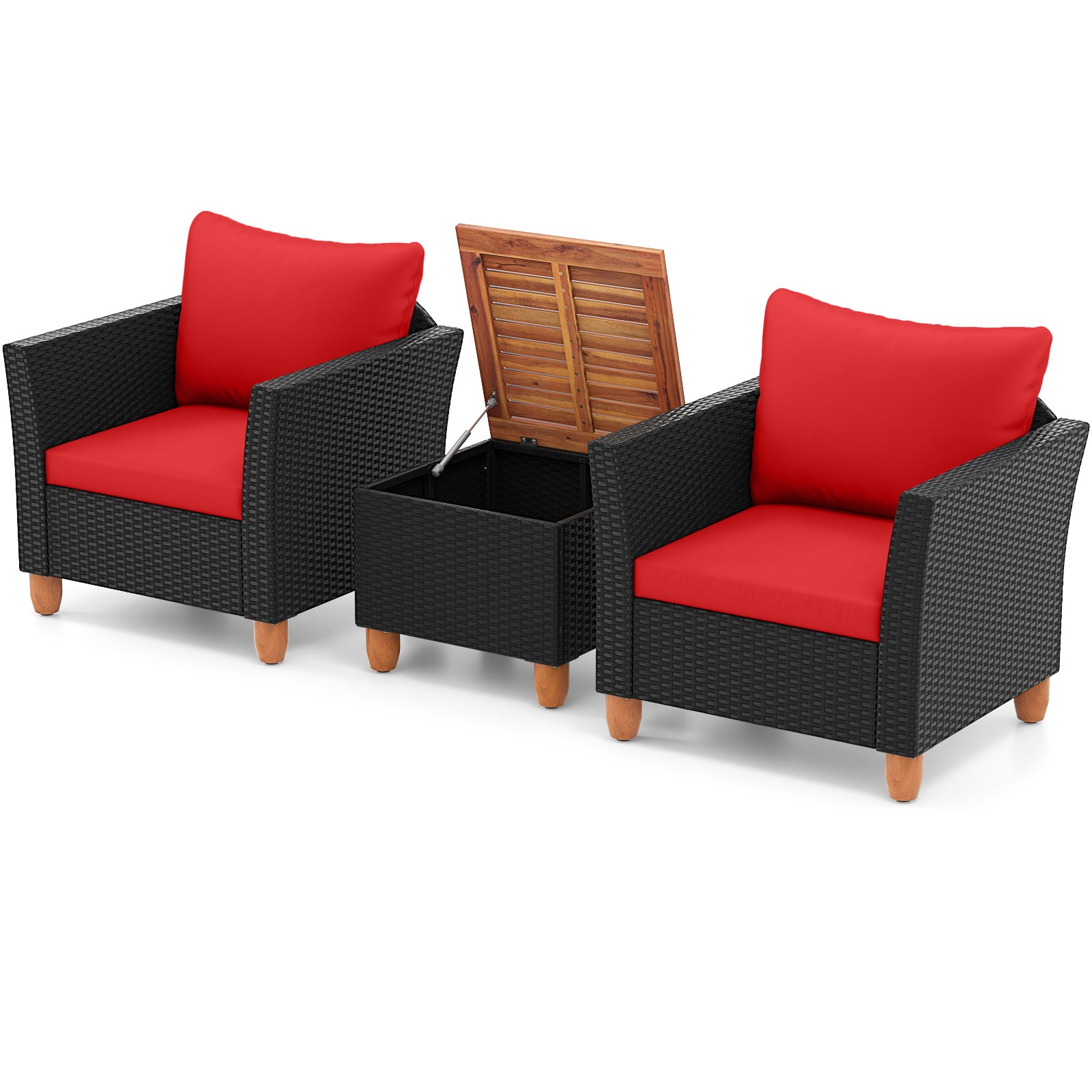 3 Pieces Outdoor Patio Rattan Furniture Set-Black - Red