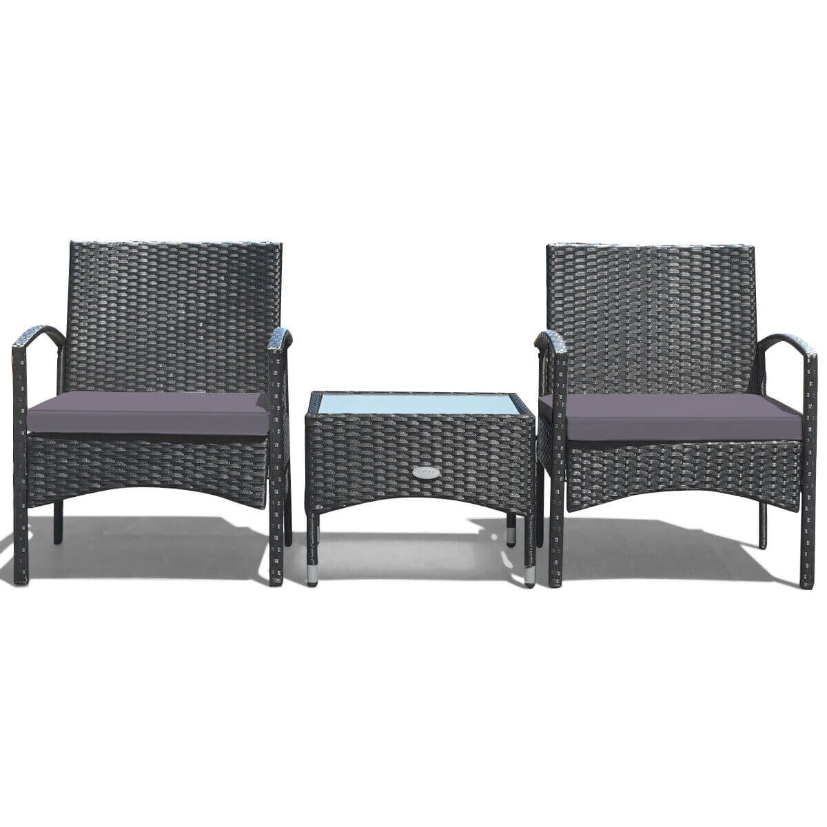 3 Pieces Patio Wicker Rattan Furniture Set with Cushion for Lawn Backyard-Gray - Gray