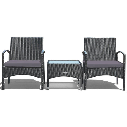 3 Pieces Patio Wicker Rattan Furniture Set with Cushion for Lawn Backyard-Gray - Gray