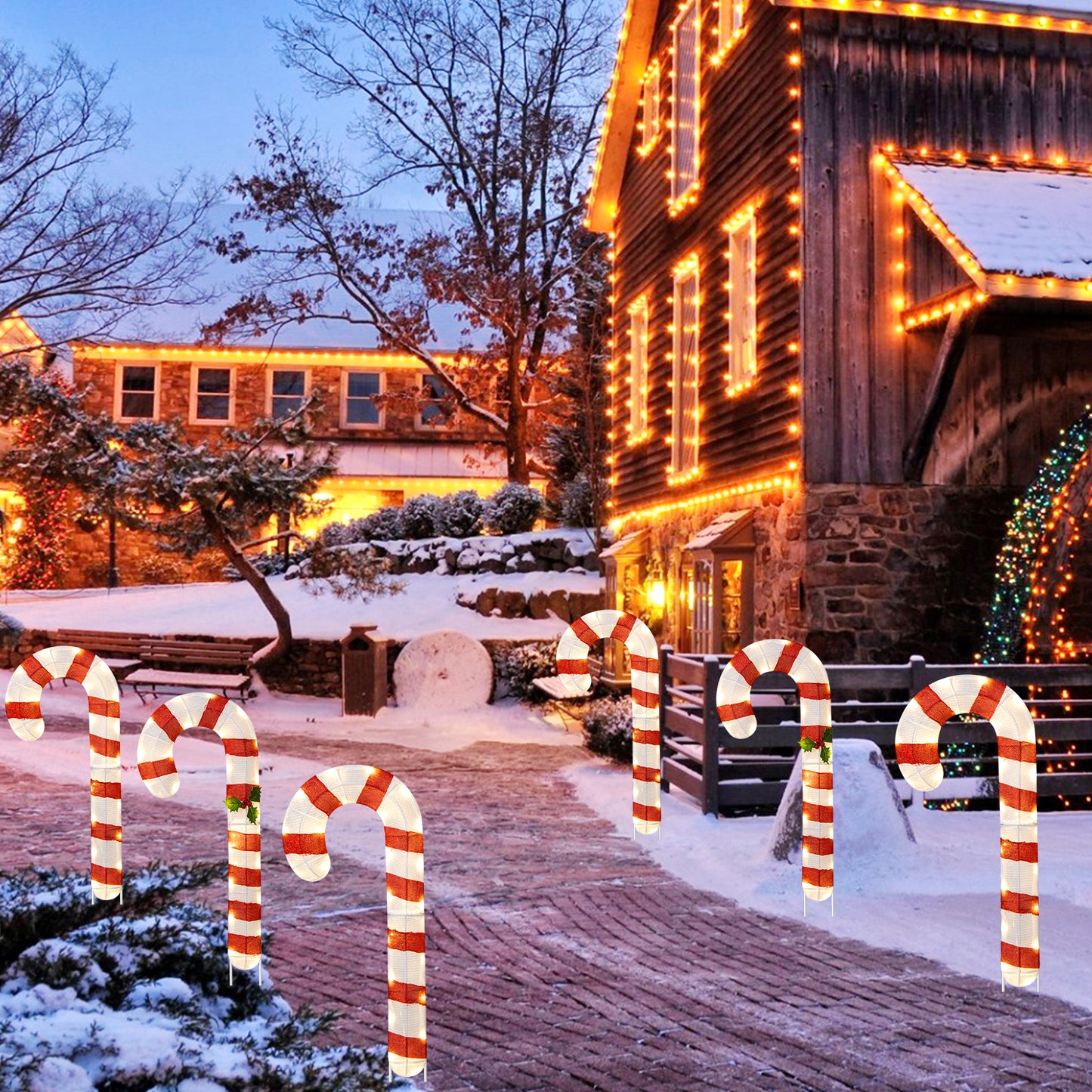 3 Pieces Pre-Lit Candy Canes with 75 LED Lights and Ground Stakes