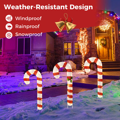 3 Pieces Pre-Lit Candy Canes with 75 LED Lights and Ground Stakes
