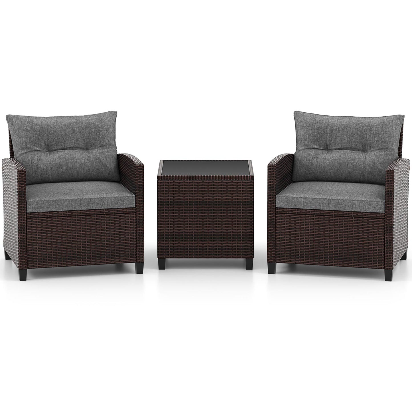 3 Pieces Rattan Patio Furniture Set with Washable Cushion-Beige & Turquoise - Gray