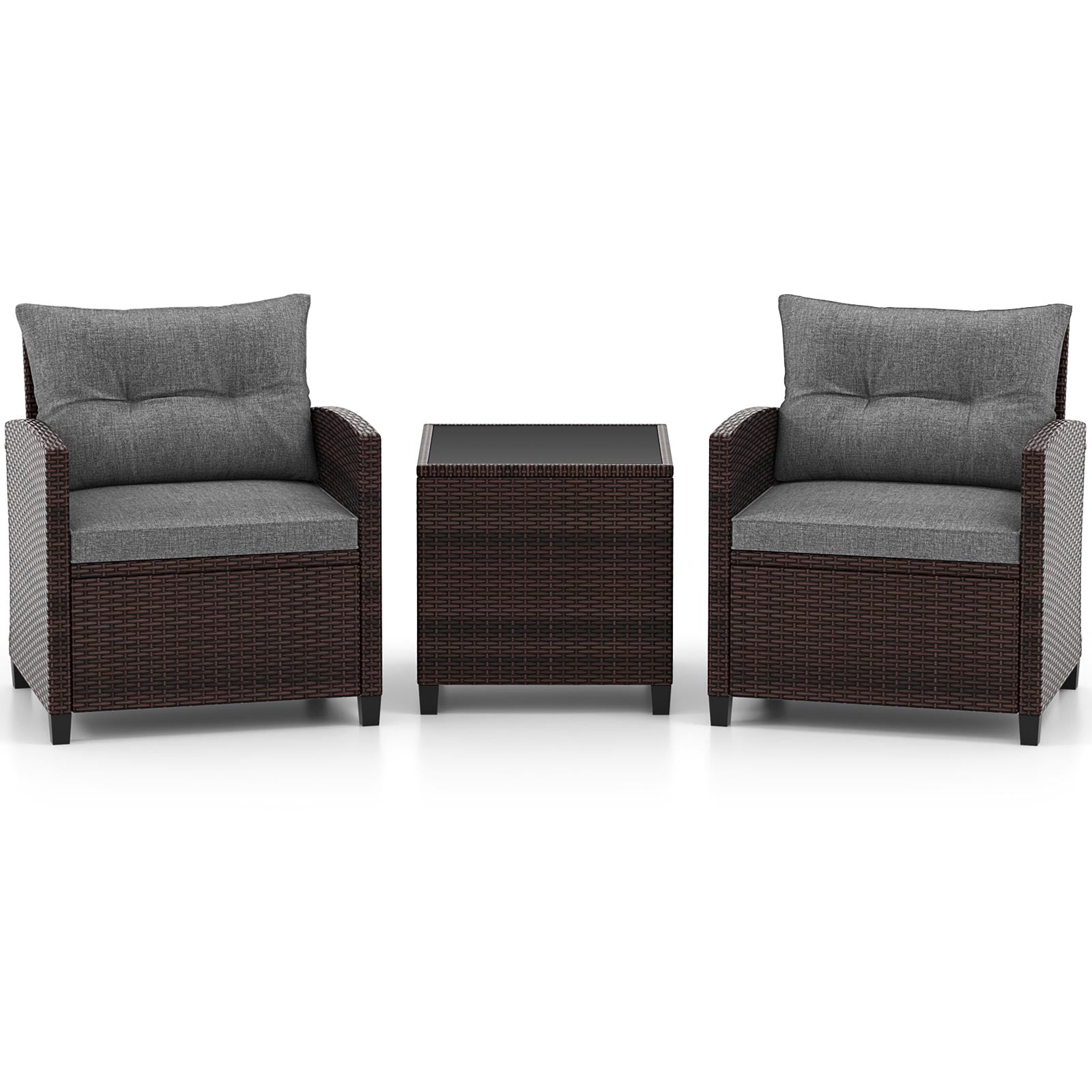 3 Pieces Rattan Patio Furniture Set with Washable Cushion-Beige & Turquoise - Gray