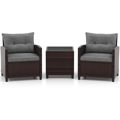 3 Pieces Rattan Patio Furniture Set with Washable Cushion-Beige & Turquoise - Gray