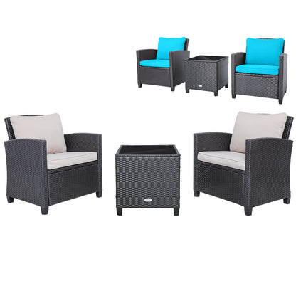 3 Pieces Rattan Patio Furniture Set with Washable Cushion-Beige & Turquoise - Beige & Turquoise