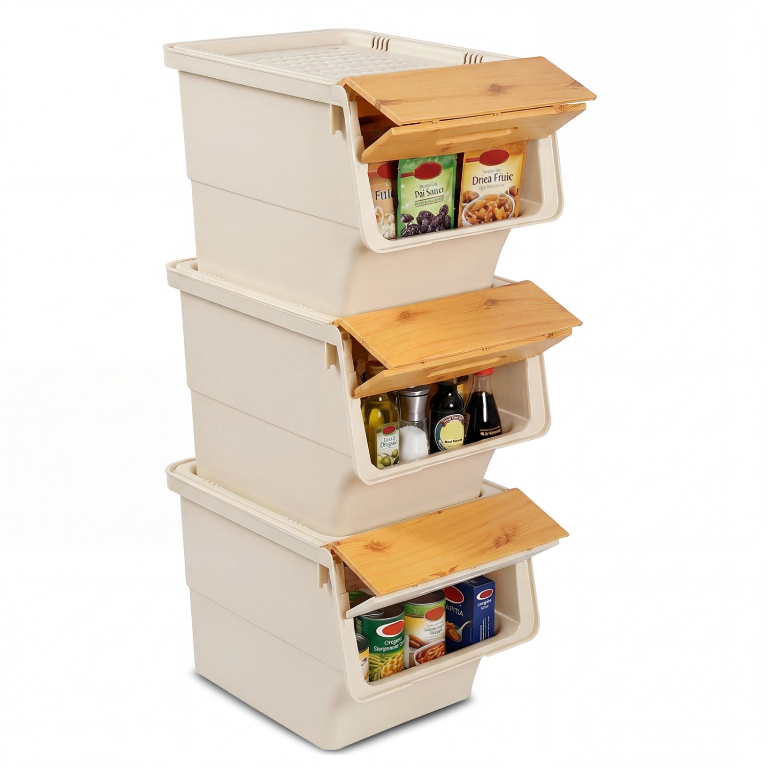 3 Pieces Storage Bins on Wheels Stackable Plastic Boxes with Stay-Open Lid (M)-Orange