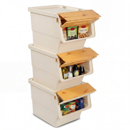 3 Pieces Storage Bins on Wheels Stackable Plastic Boxes with Stay-Open Lid (M)-Orange