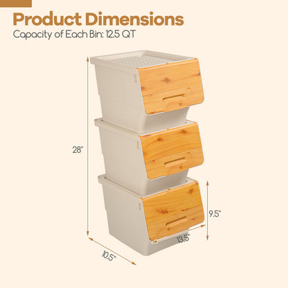 3 Pieces Storage Bins on Wheels Stackable Plastic Boxes with Stay-Open Lid (S)-Orange