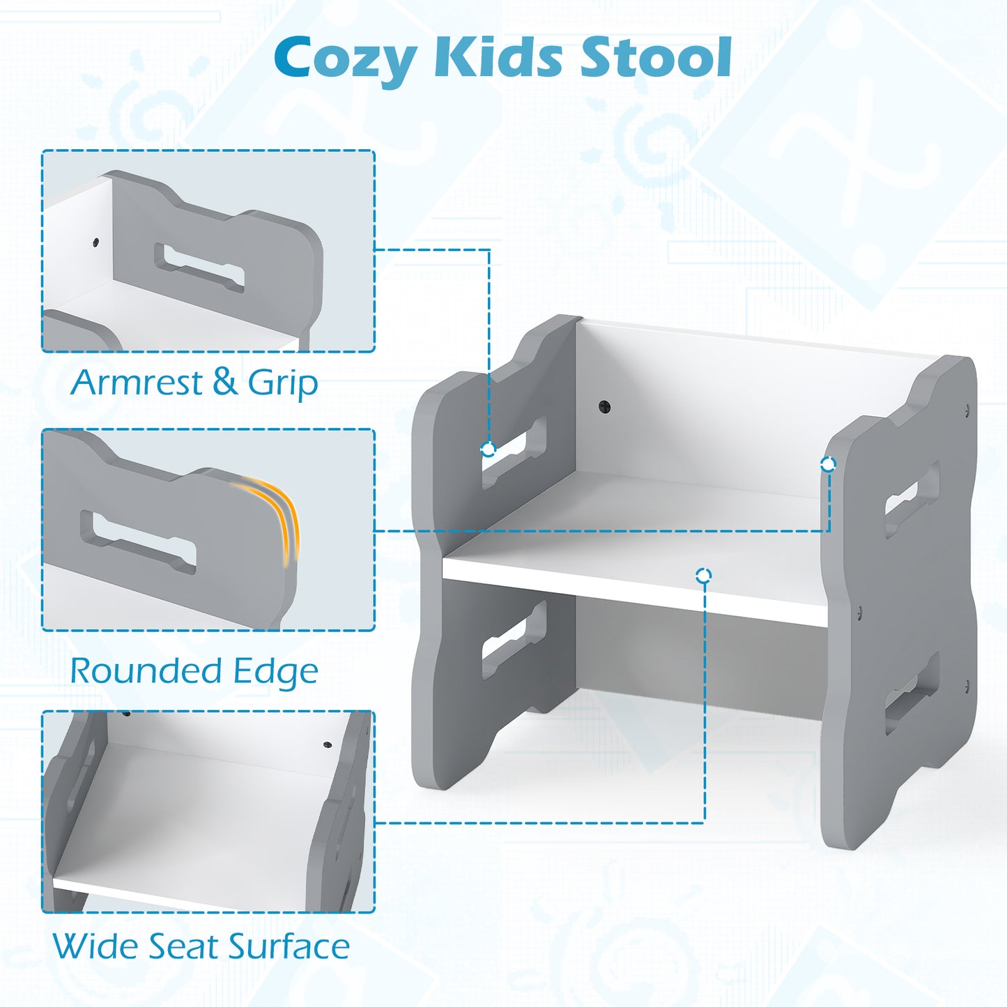 3-Piese Toddler Set with 2 Stools and Activity Table-Gray