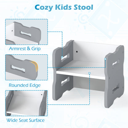 3-Piese Toddler Set with 2 Stools and Activity Table-Gray