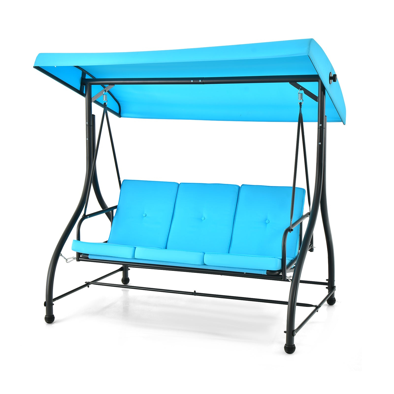 3 Seat Outdoor Porch Swing with Adjustable Canopy-Coffee - Blue