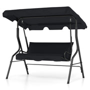3 Seat Outdoor Patio Canopy Swing with Cushioned Steel Frame-Black