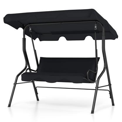 3 Seat Outdoor Patio Canopy Swing with Cushioned Steel Frame-Blue