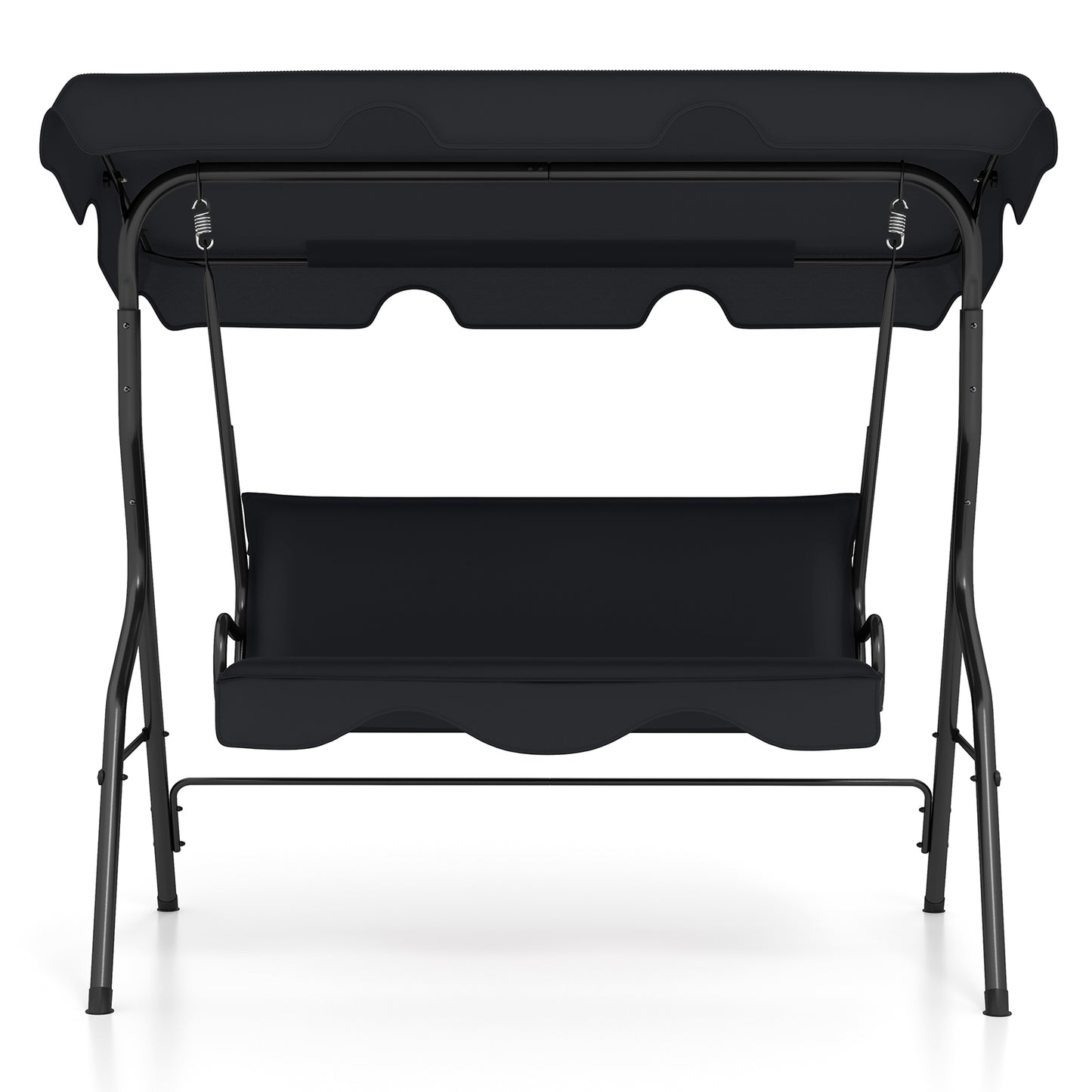 3 Seat Outdoor Patio Canopy Swing with Cushioned Steel Frame-Blue