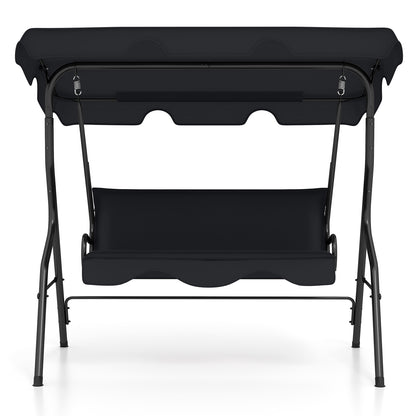 3 Seat Outdoor Patio Canopy Swing with Cushioned Steel Frame-Blue