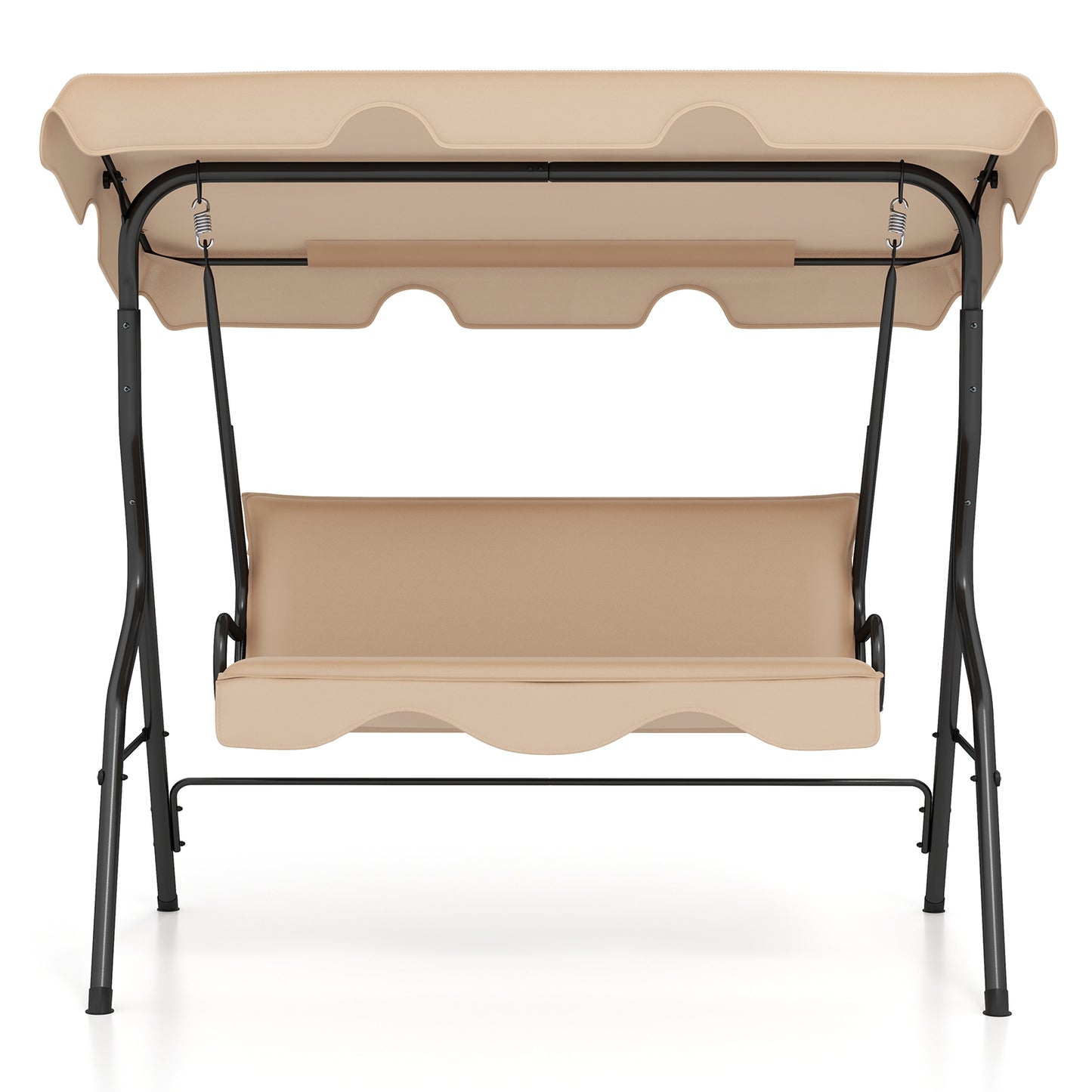 3-Seat Outdoor Patio Canopy Swing with Cushioned Steel Frame-Gray - Beige