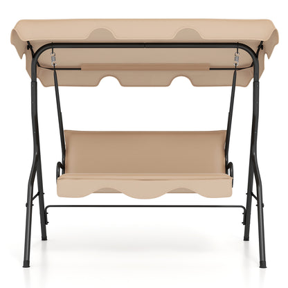 3-Seat Outdoor Patio Canopy Swing with Cushioned Steel Frame-Gray - Beige