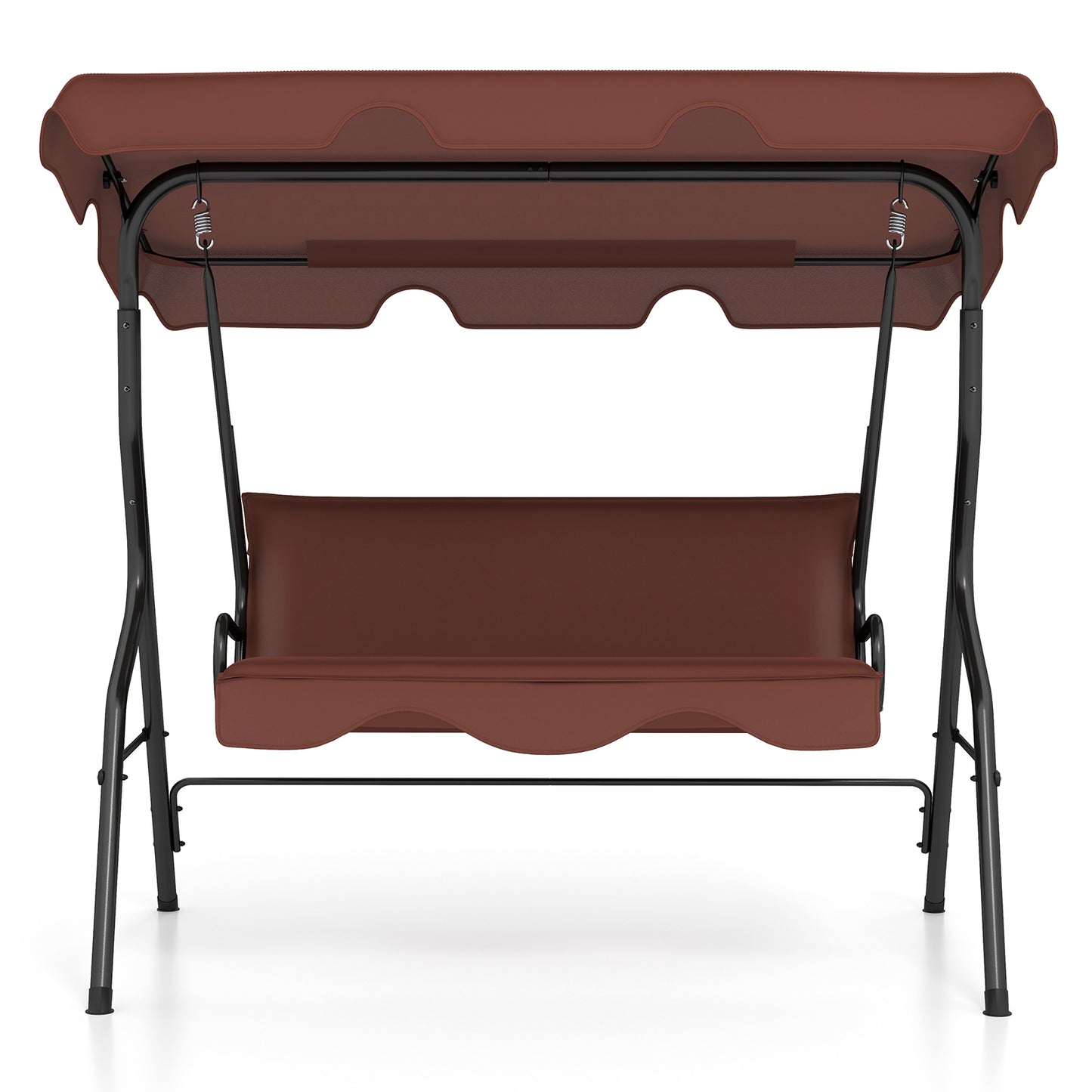 3-Seat Outdoor Patio Canopy Swing with Cushioned Steel Frame-Gray - Brown