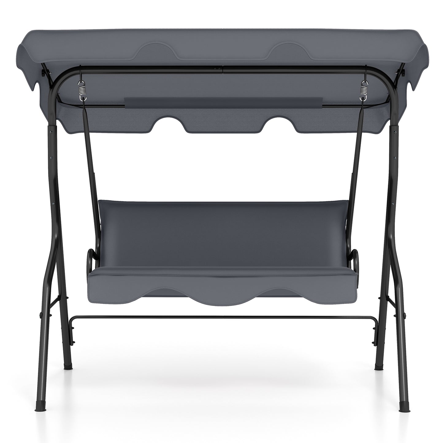3-Seat Outdoor Patio Canopy Swing with Cushioned Steel Frame-Gray - Gray