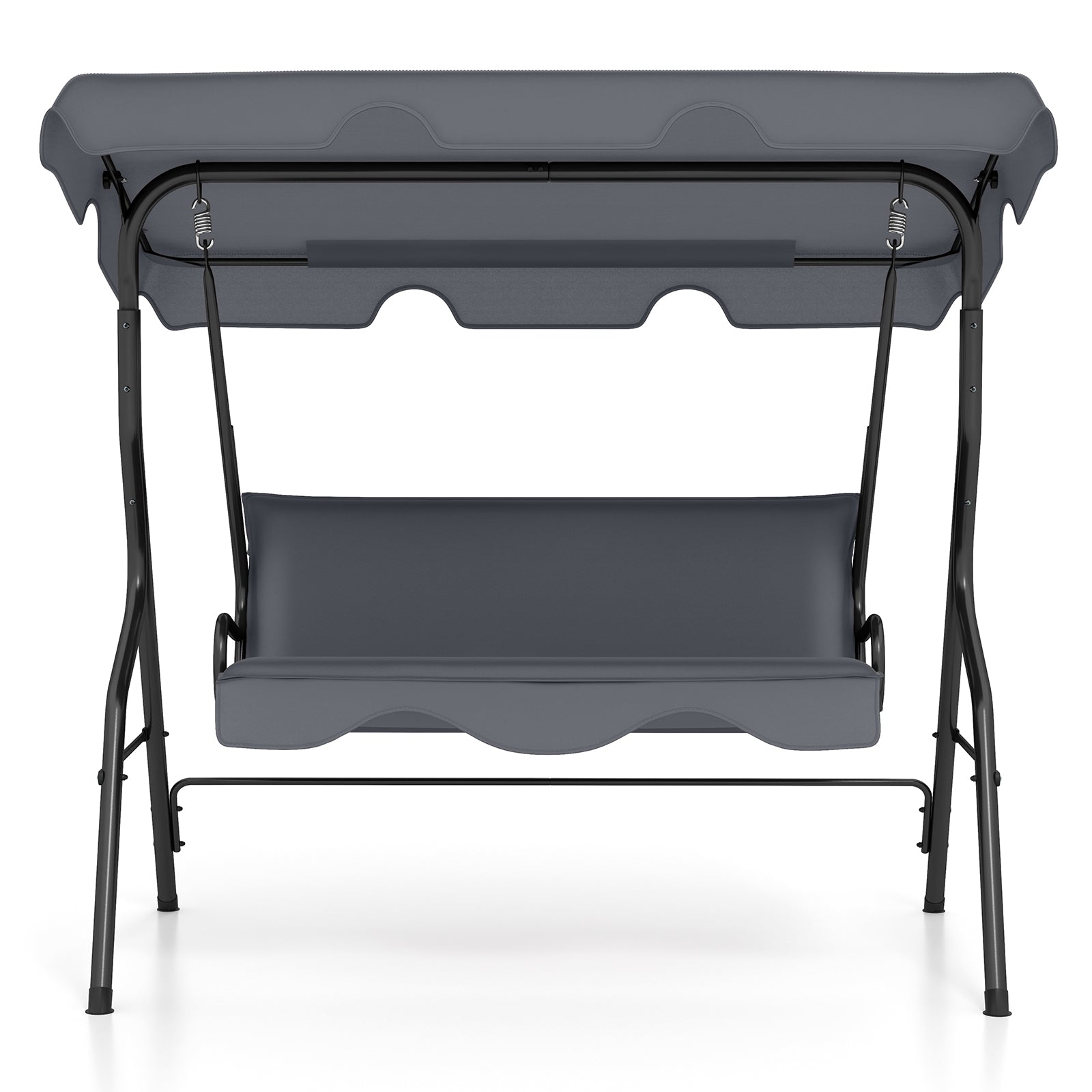 3-Seat Outdoor Patio Canopy Swing with Cushioned Steel Frame-Gray - Gray