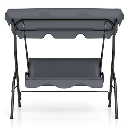3-Seat Outdoor Patio Canopy Swing with Cushioned Steel Frame-Gray - Gray