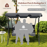 3-Seat Outdoor Patio Canopy Swing with Cushioned Steel Frame-Gray