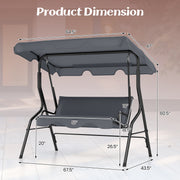 3-Seat Outdoor Patio Canopy Swing with Cushioned Steel Frame-Gray