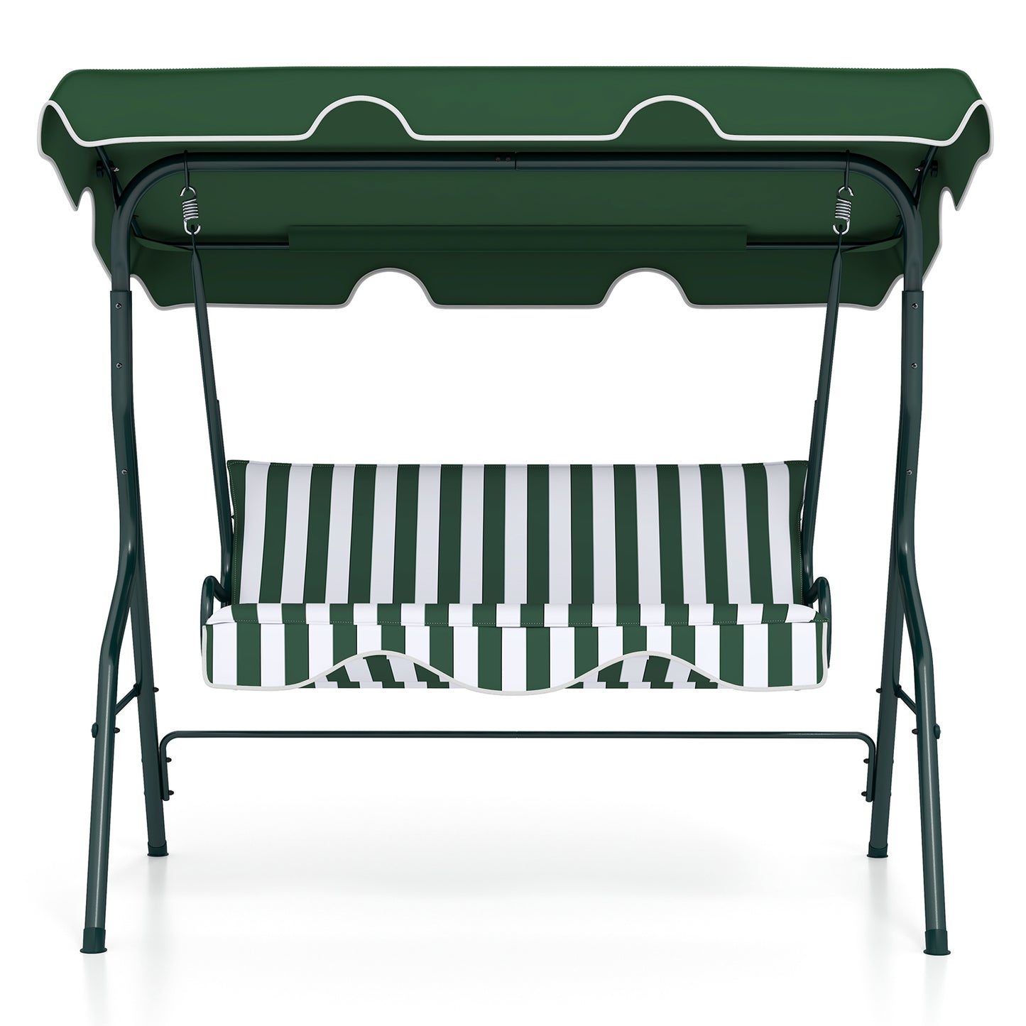 3-Seat Outdoor Patio Canopy Swing with Cushioned Steel Frame-Gray - Green
