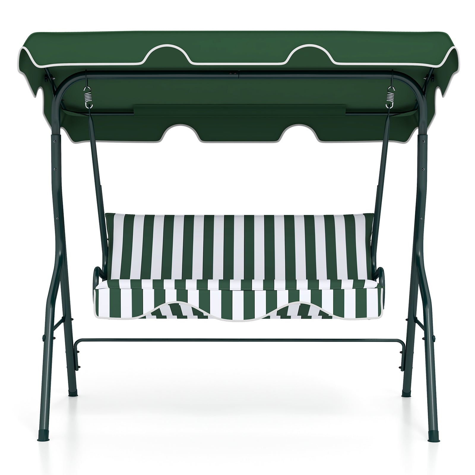 3-Seat Outdoor Patio Canopy Swing with Cushioned Steel Frame-Gray - Green