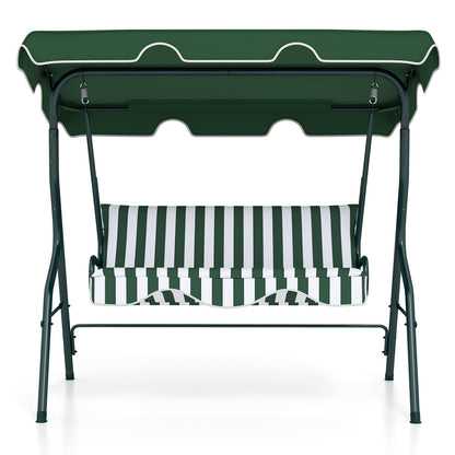 3-Seat Outdoor Patio Canopy Swing with Cushioned Steel Frame-Gray - Green