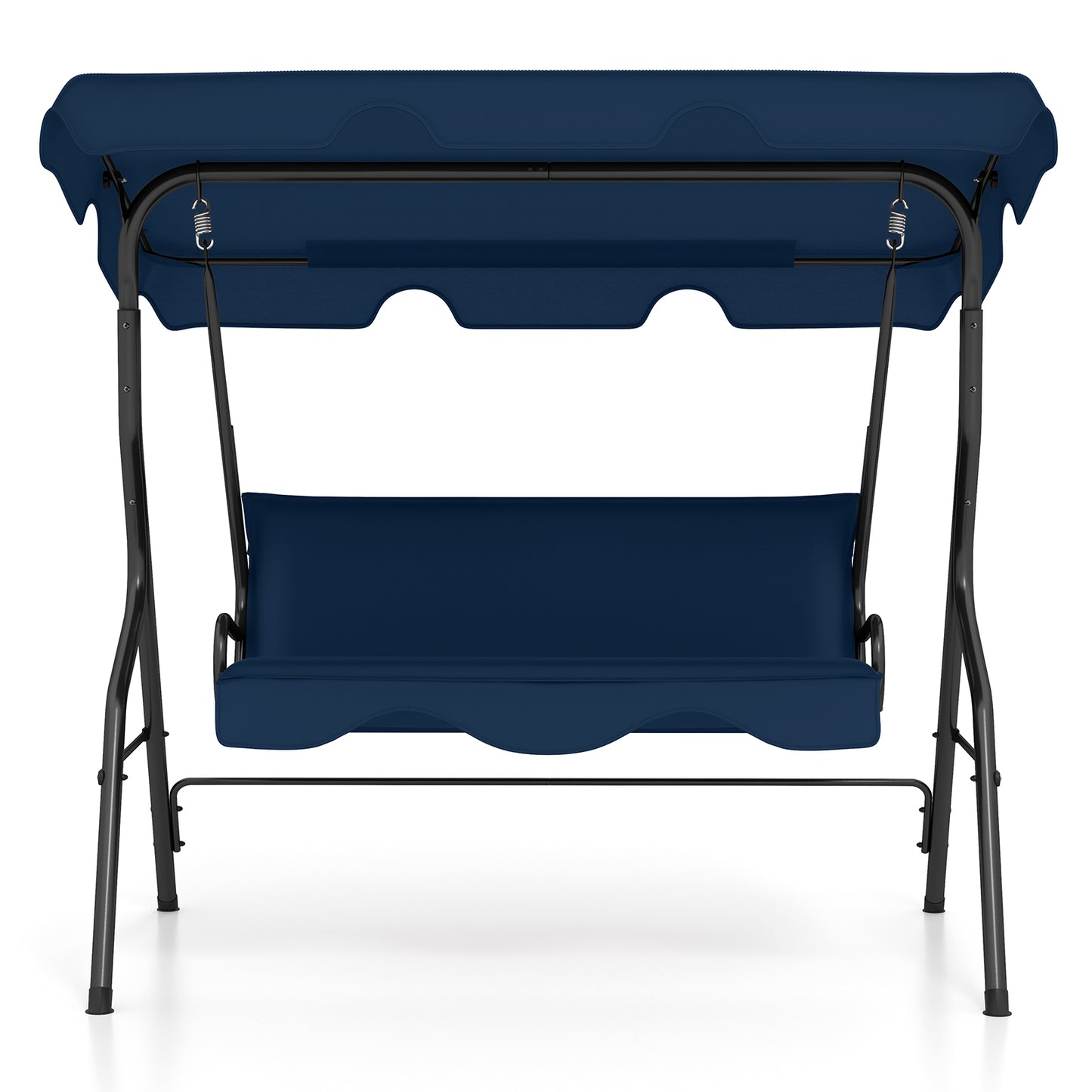 3-Seat Outdoor Patio Canopy Swing with Cushioned Steel Frame-Gray - Navy