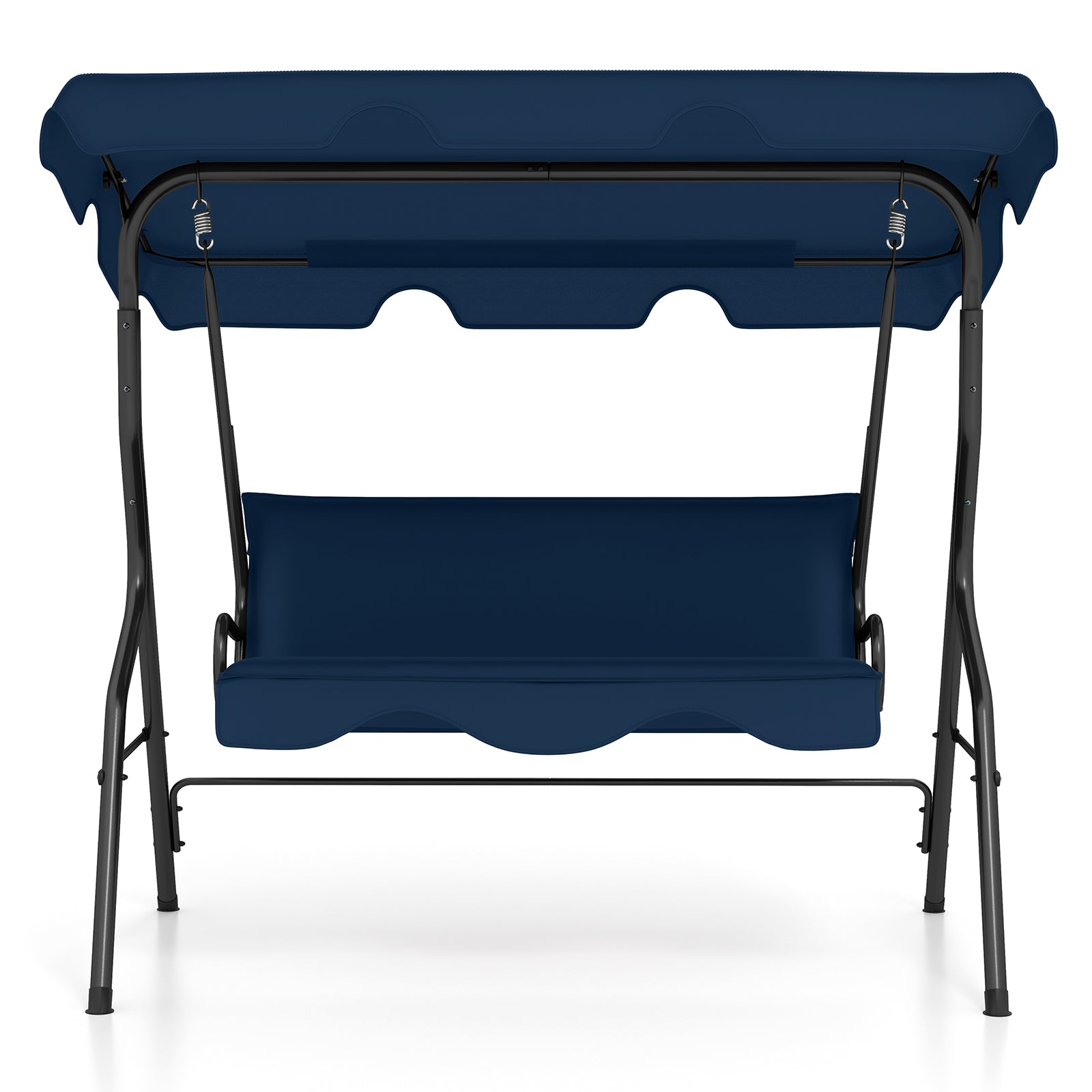 3-Seat Outdoor Patio Canopy Swing with Cushioned Steel Frame-Gray - Navy