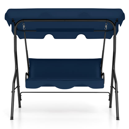 3-Seat Outdoor Patio Canopy Swing with Cushioned Steel Frame-Gray - Navy