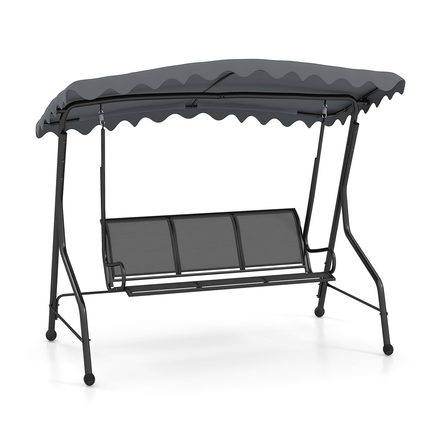3-Seat Outdoor Porch Canopy Swing with Adjustable Shading-Gray - Gray